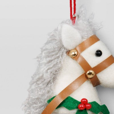  Christmas Wool Horse Head Ornament White - Wondershop™