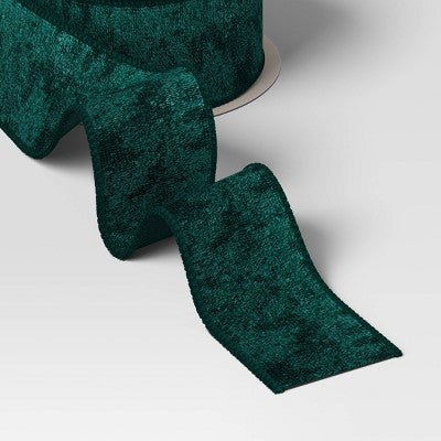  15' Christmas Legacy Luxe Premium Ribbon Dark Green Velvet - Wondershop™