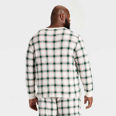  Men's Plaid Ribbed Long Sleeve Holiday Matching Family Pajama Shirt - Wondershop™ Cream