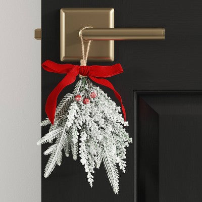  2ct Christmas Mini Swag Flocked Red Berries And Red Bow - Wondershop™