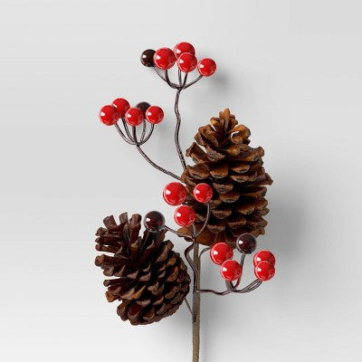  4pc Christmas Pick Set 2 Iced Pinecone 2 Red Berry With Pinecones - Wondershop™