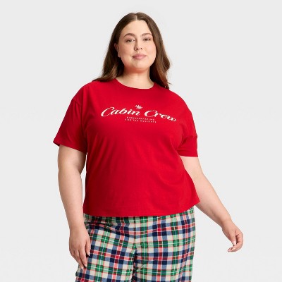  Women's "Cabin Crew" Short Sleeve Holiday Matching Family Pajama Shirt - Wondershop™ Red