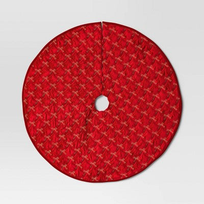  48" Christmas Embroidered Bow Velvet Tree Skirt Red - Wondershop™
