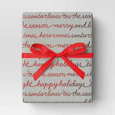  30” 20 Sq Ft Christmas Roll Wrap Holiday Sentiments On Grey - Wondershop™