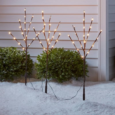  3ct LED Artificial Twig Christmas Stake Lights Warm White - Wondershop™: Birch Effect, 30" Height, Electric Powered Outdoor Pathway Decor