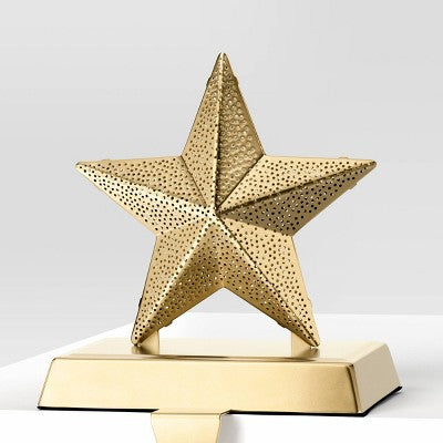  2pk Christmas Lit Metal Perforated Star Stocking Holder Gold - Wondershop™