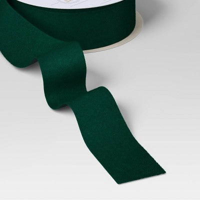  30' Christmas Fabric Ribbon Green Velvet - Wondershop™