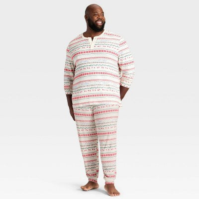  Men's "Let It Snow" Fair Isle Cozy Knit Holiday Matching Family Pajama Pants - Wondershop™ Cream