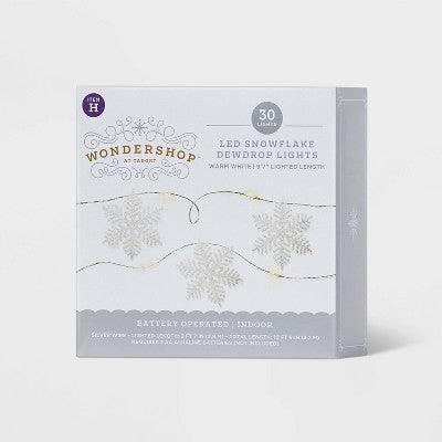  30ct LED Dewdrop With Glittered Snowflakes Christmas Indoor Novelty String Lights Warm White With Silver Wire - Wondershop™