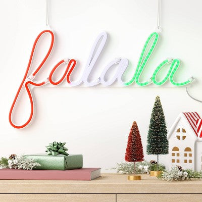  LED Animated Christmas Neon Fa La La Hangable Sign White/Red/Green - Wondershop™