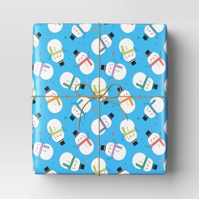  40" 125 Sq Ft Christmas Roll Wrap Snowmen On Light Blue - Wondershop™