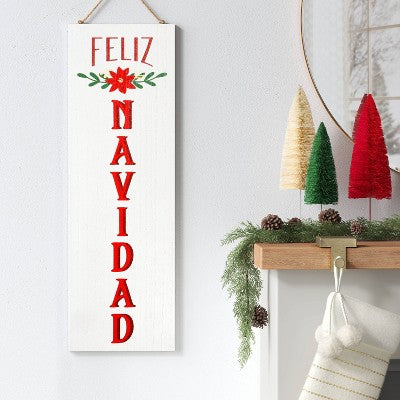  Reversible 'Felices Fiestas' To 'Feliz Navidad' Wood Christmas Wall Décor Dark Red/White - Wondershop™
