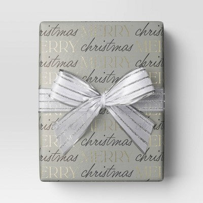  30” 25 Sq Ft Christmas Roll Wrap Black/Gold Merry Christmas On Grey - Wondershop™