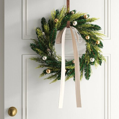 24" Christmas Unlit Champagne Ornament And Bow Wreath - Wondershop™