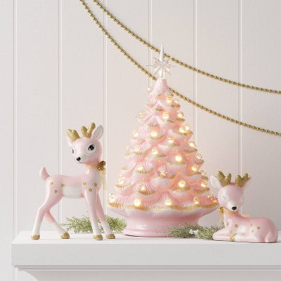  Christmas Ceramic Sitting Deer Décor Pink - Wondershop™