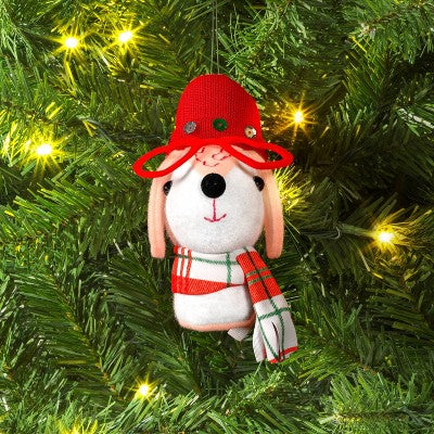  Fabric Dog Head Plaid Scarf Christmas Tree Ornament - Wondershop™
