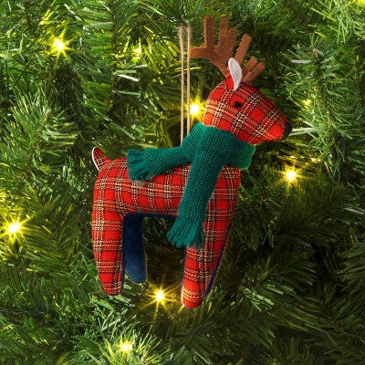  Christmas Fabric Deer Ornament Red Plaid - Wondershop™