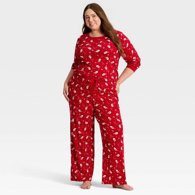  Women's Santa Print Ribbed Holiday Matching Family Pajama Pants - Wondershop™ Red