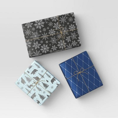  30” 3pk Christmas Premium Wrap Pack Gray/Blue/White - Wondershop™
