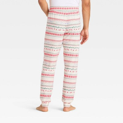 Men's "Let It Snow" Fair Isle Cozy Knit Holiday Matching Family Pajama Pants - Wondershop™ Cream