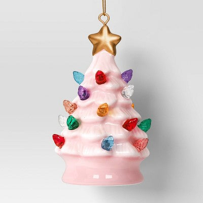  4" Christmas Lit Ceramic Retro Christmas Tree Ornament Pink - Wondershop™