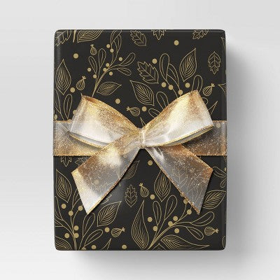  18' Christmas Modern Warmth Premium Ribbon Gold Glitter On Sheer - Wondershop™
