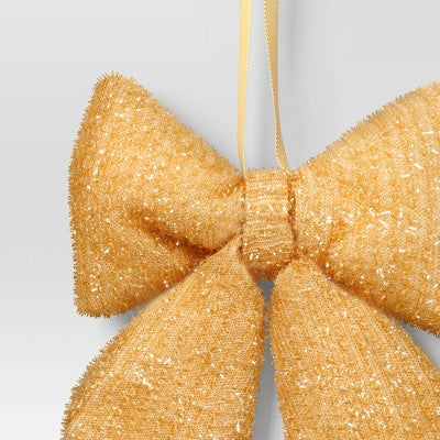  6.5" Christmas Tinsel Bow Ornament Gold - Wondershop™