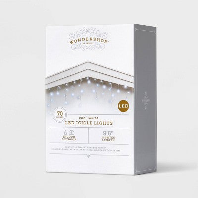  70ct LED Christmas Icicle Lights With White Wire - Wondershop™