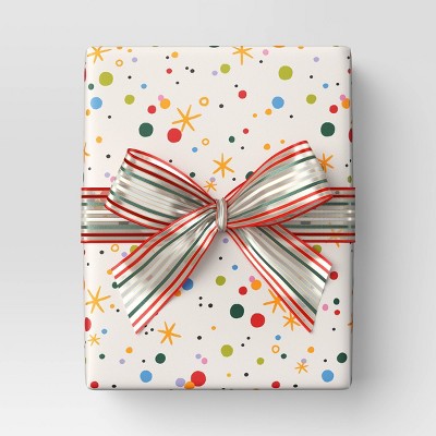  30” 90 Sq Ft Christmas Roll Wrap Multi-Color Dots/Stars On Cream - Wondershop™