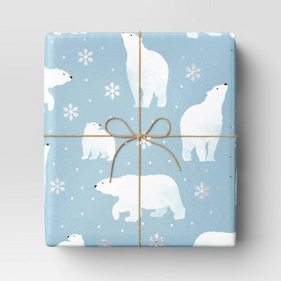  30” 25 Sq Ft Christmas Roll Wrap White Polar Bears On Blue - Wondershop™