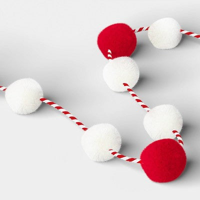  72" Christmas Pompons Garland Red/White - Wondershop™