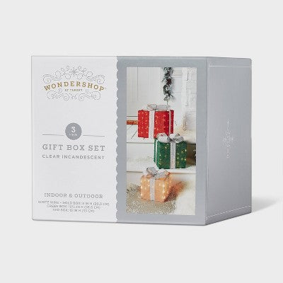  3pc Incandescent Tinsel Gift Box Christmas Novelty Sculpture Light Clear - Wondershop™