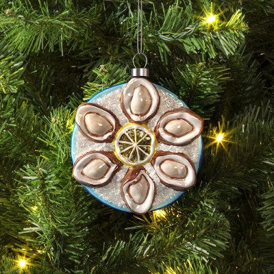  4" Christmas Glass Oyster Ornament Blue Plate - Wondershop™