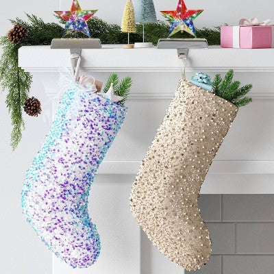  21" Christmas Iridescence Sequins Stocking With Bow - Wondershop™