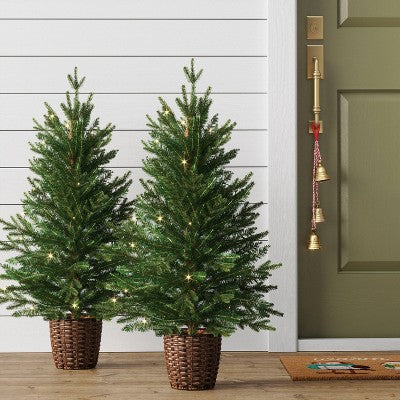  2pc 3' Pre-Lit Potted Balsam Fir Artificial Christmas Trees Warm LED White Lights - Wondershop™