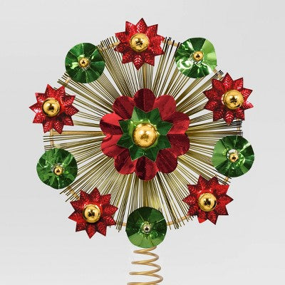  12" Unlit Gold Tinsel Burst With Red And Green Foil Bursts Christmas Treetop With Coil - Wondershop™
