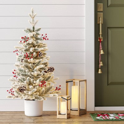  3.5' Pre-Lit Potted Flocked Balsam Artificial Christmas Tree With Berries And Pine Cones - Wondershop™