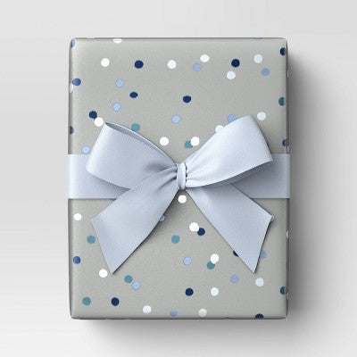  30” 90 Sq Ft Christmas Roll Wrtap Green/White/Blue Dots On Grey - Wondershop™