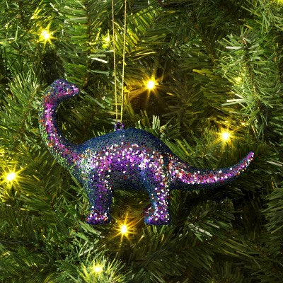  5" Christmas Plastic Chunky Glitter Dinosaur Ornament Purple - Wondershop™