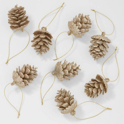  8ct Glittered Pinecone Christmas Tree Ornament Set - Wondershop™