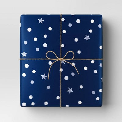  30" 50 Sq Ft Christmas Roll Wrap Dots And Stars On Navy - Wondershop™