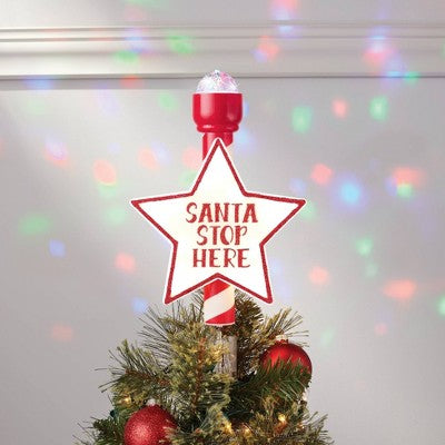  14.5" 21ct LED Light Santa Stop Here Christmas Tree Topper Red - Wondershop™