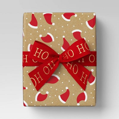  30' Christmas Fabric Ribbon Red Glitter Ho Ho Ho On Satin - Wondershop™