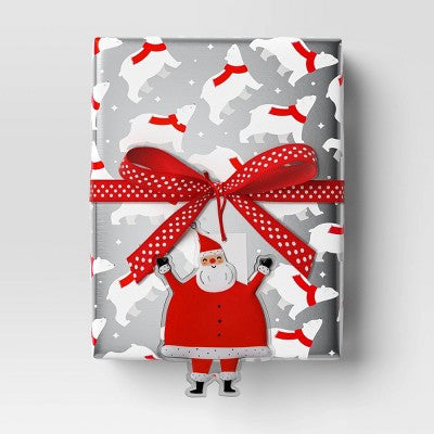  30” 25 Sq Ft Christmas Roll Wrap Red White Polar Bears On Silver - Wondershop™