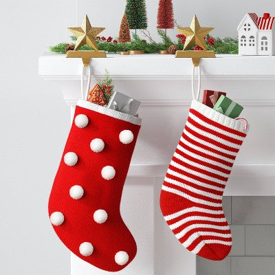  20" Christmas Knit Stocking White Poms/Red Base - Wondershop™