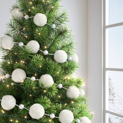  6' Christmas Pom Pom And Bead Garland White - Wondershop™