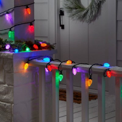 25ct LED C9 Faceted Christmas String Lights With Green Wire - Wondershop™