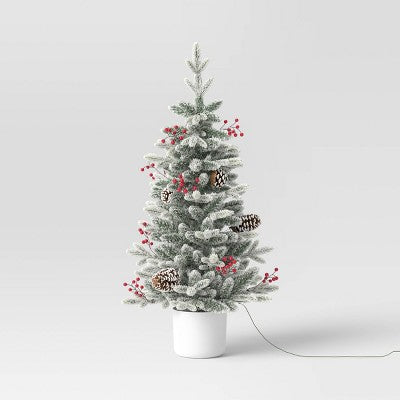  3.5' Pre-Lit Potted Flocked Balsam Artificial Christmas Tree With Berries And Pine Cones - Wondershop™