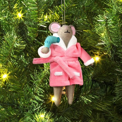  Christmas Felted Wool Mouse With Hairdryer Ornament - Wondershop™